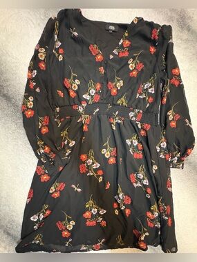 (A1) ABS Allen Schwartz Plus Size 2X Floral Mini Dress Black Red Long Sleeve